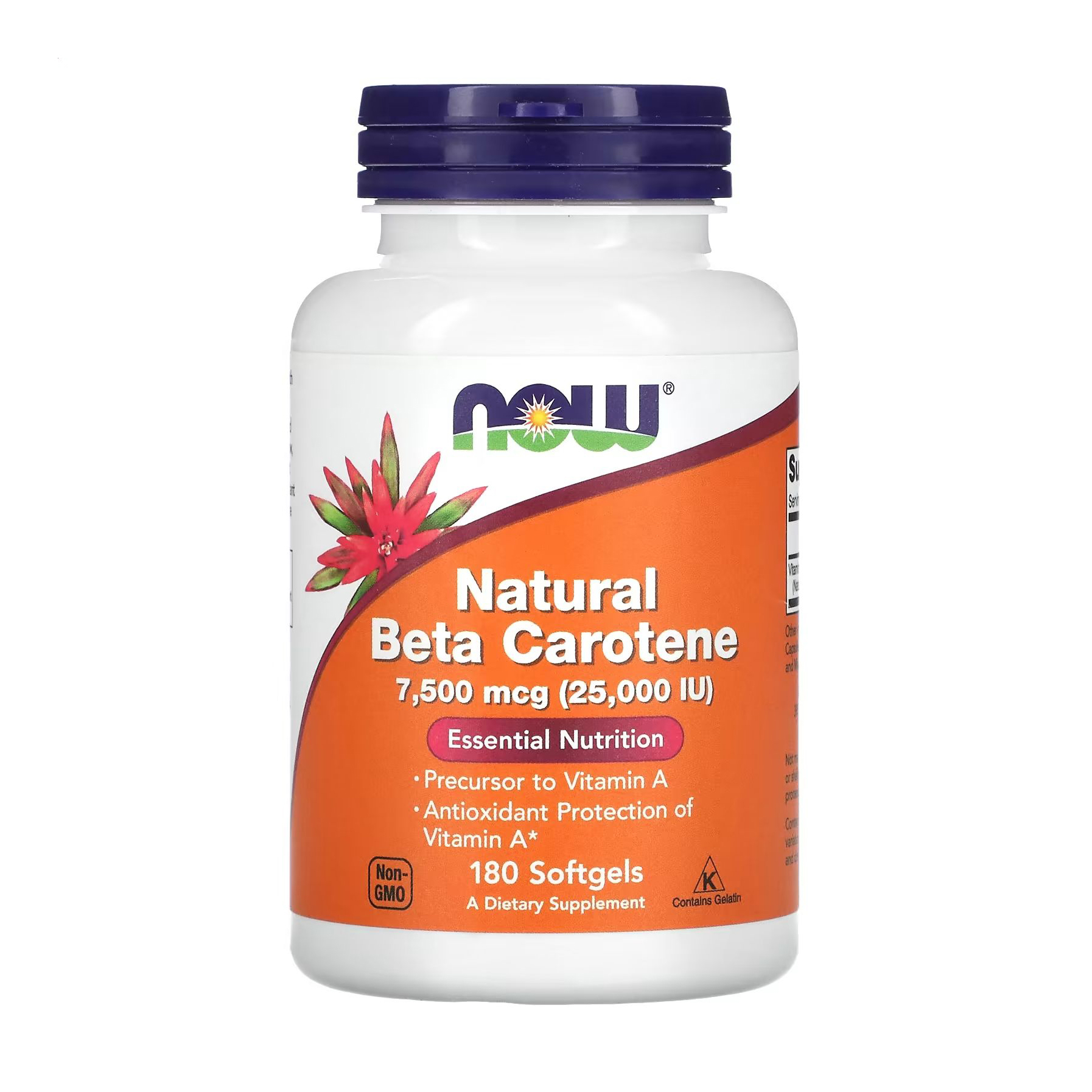 Натуральний бета-каротин Now foods Natural Beta Carotene 7500 мкг, 180 гелевих капсул